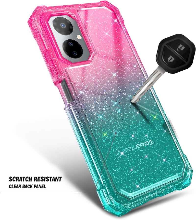 WDHD Designed for Boost Mobile Celero 5G 2024 Case with [Built-in Screen Protector], Full-Body Protective Shockproof Rugged Bumper Cover Case (Glitter Pink/Aqua) - Image 4